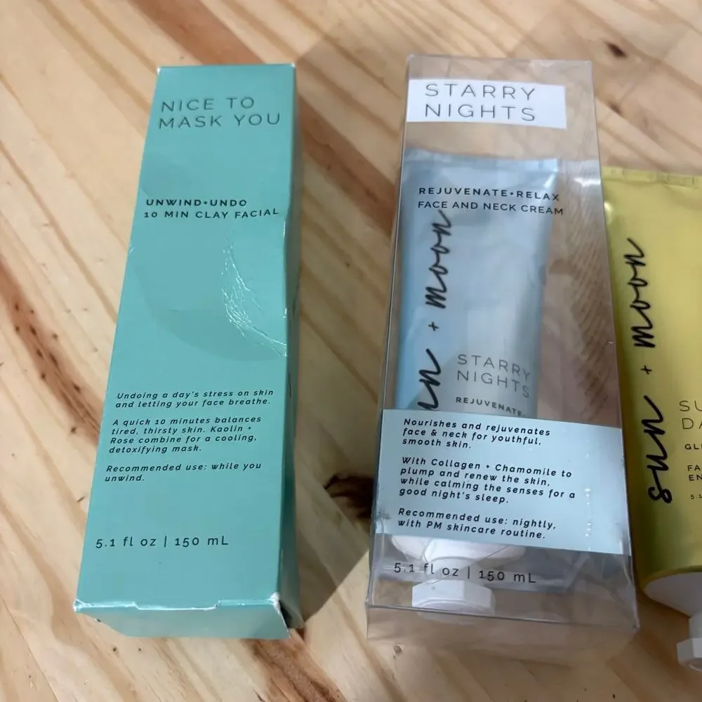 Sun + Moon Skincare Set Face & Neck Cream Scrub Gel Night Mask